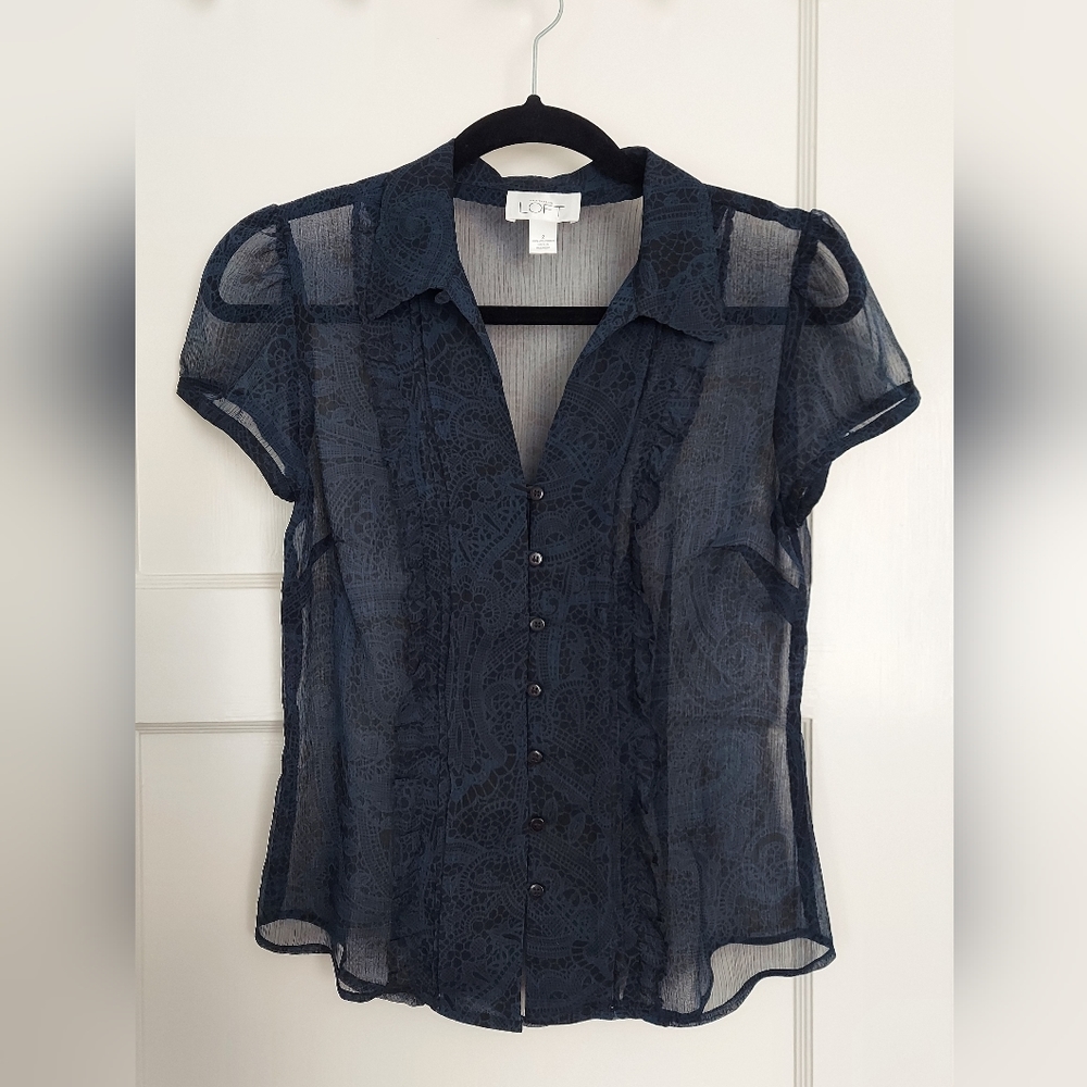 Loft Sheer Lace Print Blouse Size 2